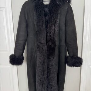 Genuine shearling long black coat
